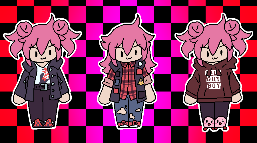 a trio of simplified drawings of lina meant to show off different outfit designs